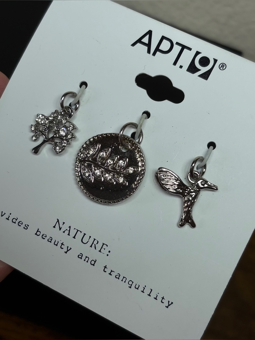 Apt. 9 Silver Nature Charm Set - Leaf, Tree & Hummingbird